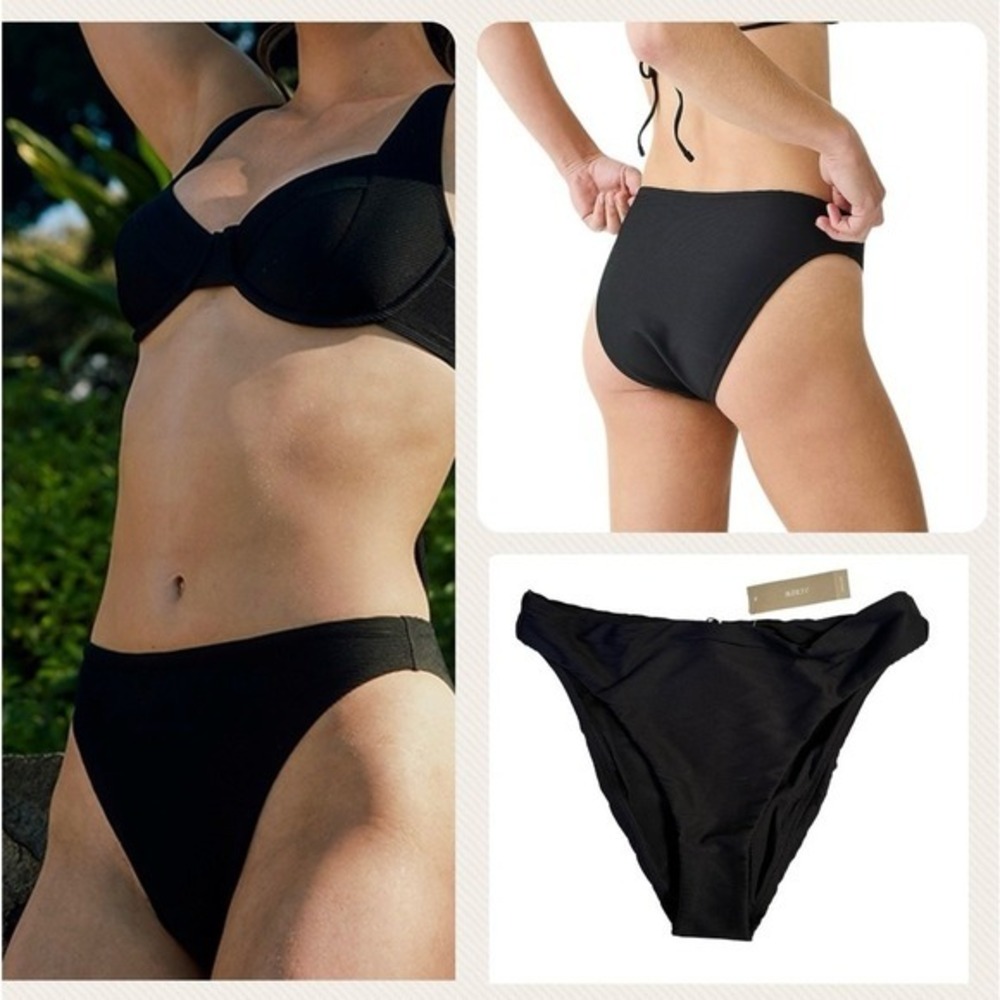 J. Crew Ribbed High-Rise Cheeky Bikini Bottom‎ – Black, Size Medium